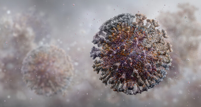 Canine coronavirus (CCoV): enveloped alphacoronavirus virion associated with domestic dog in enteric infection context. Viral gastroenteritis, kennel outbreaks, pathogen transmission, vaccination. 3D