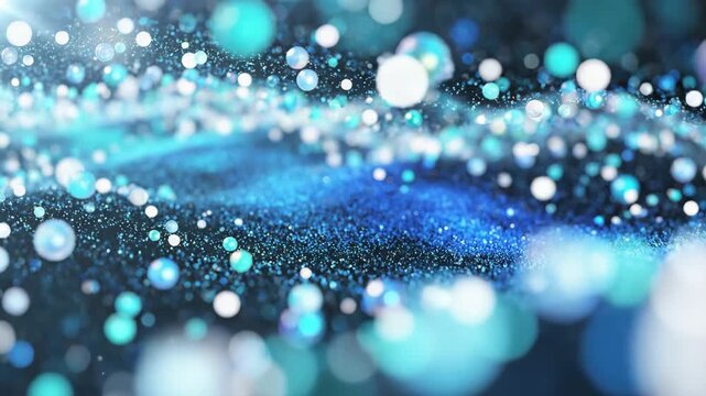 Abstract sparkling particles and floating spheres blue and white futuristic background motion for modern creative digital design display