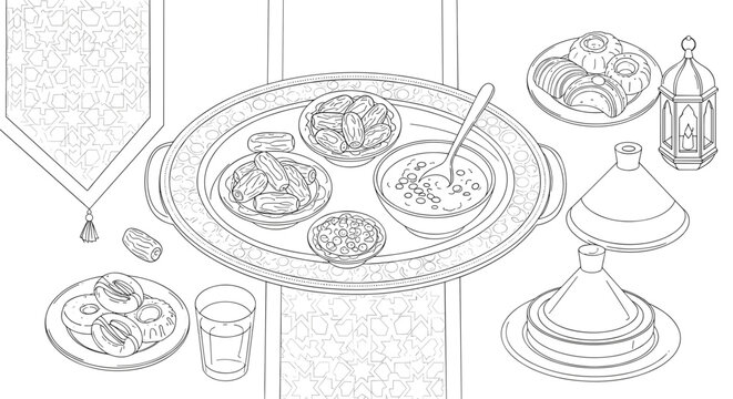 Traditional Middle Eastern Food on Table.