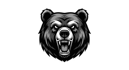 Black Bear Head Illustration with Open Mouth.