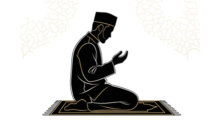 Man Praying on Prayer Mat Silhouette.