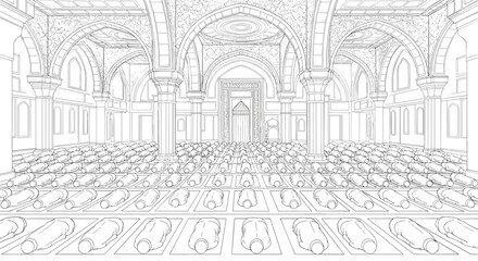 Ornate Architectural Illustration of Grand Hallway.