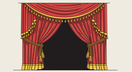 Red Stage Curtain with Golden Tassels.