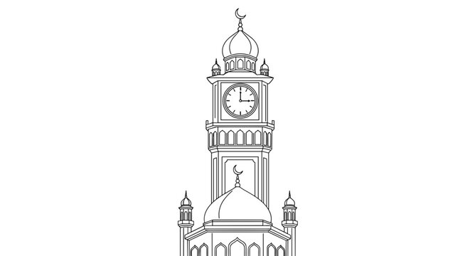 Detailed Illustration of Clock Tower Architecture.