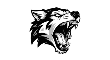 Black and White Wolf Head Illustration.