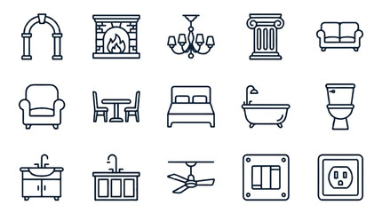 set of line icons for home and furniture  interior design elements