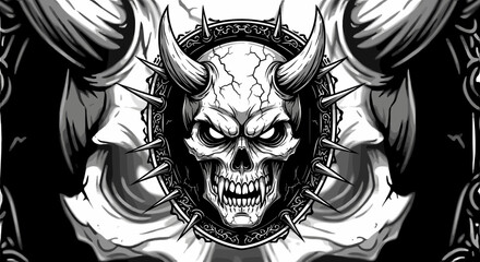 Menacing Skull with Horns and Armor.