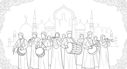 Group of Men Playing Drums Together.