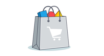 Gray Shopping Bag with Colorful Handles.