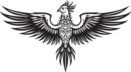 Fototapeta premium Mythical phoenix with spread wings in detailed monochrome artwork
