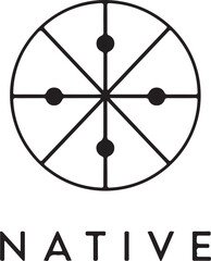 Minimalist logo design featuring a circular compass with dots and the word native