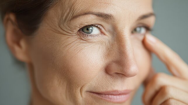 Intimate eye-area detail revealing fine lines and aging texture on the face