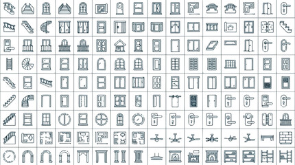 Various architectural elements and building features icons  doors windows stairs and more