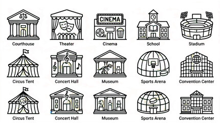 Various iconic buildings and structures illustrations