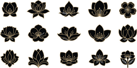 Black and gold floral on white background flowers lotus © Graphic Shops