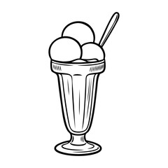 Dibujo sencillo con líneas de una copa de cristal con 3 bolas de helado con cuchara © teracreonte