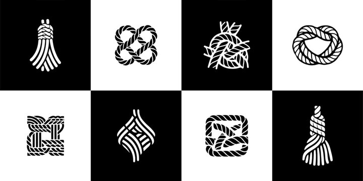 Icon Set Vector of 8 Nautical Rope Cord Fiber Knot Concepts