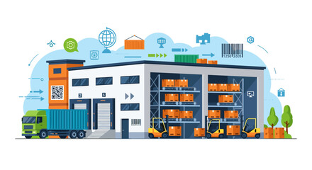 Naklejka premium Warehouse Facility with Truck and Storage.