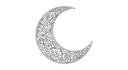 Ornate Crescent Moon Symbol Illustration.