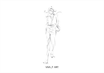 Obraz premium Minimalist Fashion Sketch of a Woman with Handbag