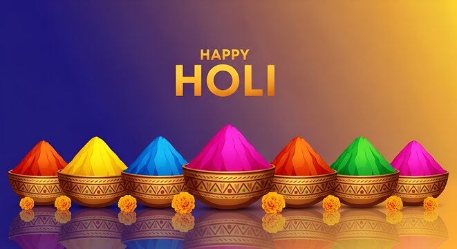 Happy Holi festival background with colorful powder gulal and pichkari vector illustration