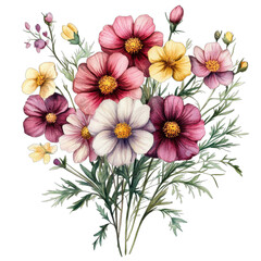 Vibrant Floral Arrangement with Green Foliage Black Background