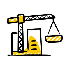 Construction site illustration with a crane and abstract building design