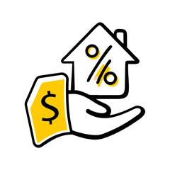 Vector illustration of a hand holding a house symbolizing real estate pricing concept