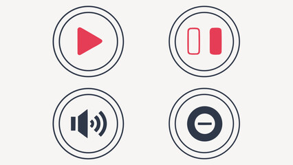 Media Player Control Icons Play Pause Volume Mute in Circles.