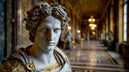 Obraz premium A marble statue of the Greek god Apollo in an ornate hall