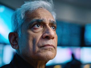 Serious Senior Man in Technology Environment