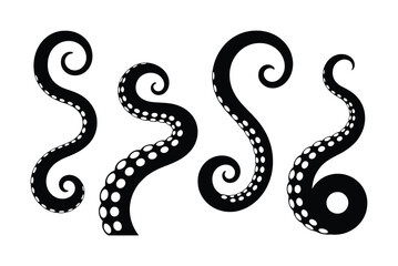 Black Octopus Tentacles with White Suckers on White Background