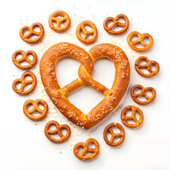 Fototapeta premium Heart-Shaped Pretzel with Mini Pretzels and Sesame Seeds on Top