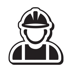 Fototapeta premium Simple black and white icon of a construction worker wearing a helmet