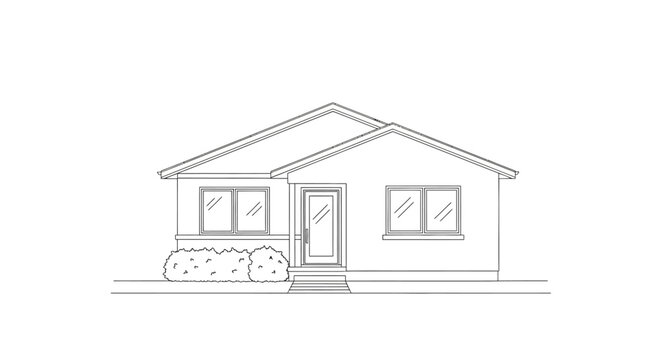 Simple house outline with front door and windows.