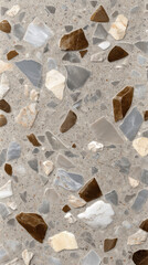Modern marble tile surface with brown, gray, and white stone fragments, light luxury style, smooth texture, elegant interior design