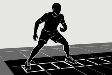Obraz premium Agility Ladder Drill Athlete Enhancing Speed and Coordination.