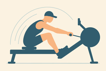 Man Exercising on Rowing Machine for Fitness and Strength Training.