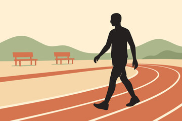 Silhouette of a Man Walking on a Track for Exercise.