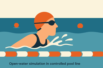 Swimmer in Pool OpenWater Simulation with Orange Cap and Goggles.