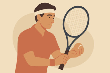 Tennis player preparing to serve with focus and determination.