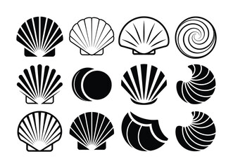 Collection of Black and White Shell and Spiral Icons © vector Art