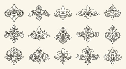 Collection of Elegant Fleur-de-lis and Floral Design Elements. © Abhinaya Project