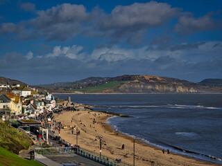 Lyme Regis Seafront on a Sunny Winter Day, Dorset, England, UK