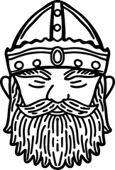 Obraz premium Viking head with helmet and long beard illustration nordic warrior, ancient helmet design, mythological character