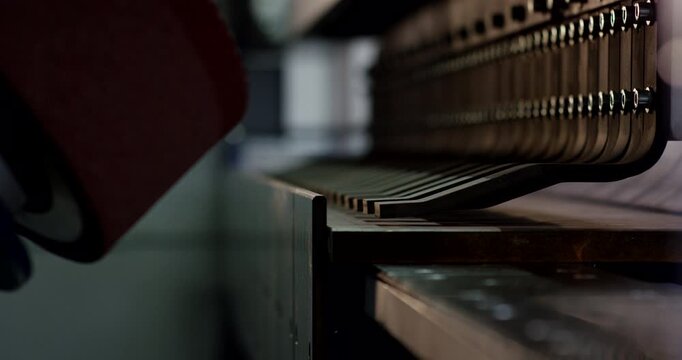 Close up of industrial metal bending machine in a factory