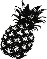 Fototapeta premium Retro black and white pineapple silhouette with rough texture and tropical fruit theme