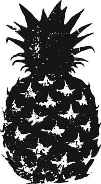 Black and white pineapple silhouette with rough texture and detailed spiky crown shape