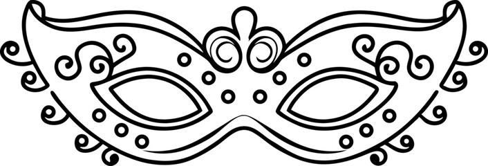 carnival masquerade mask with decorative swirls and dots outline design