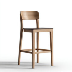 Wooden bar stool with straight legs, c shaped backrest, and topaz seat, modern minimalist style for kitchen or bar area